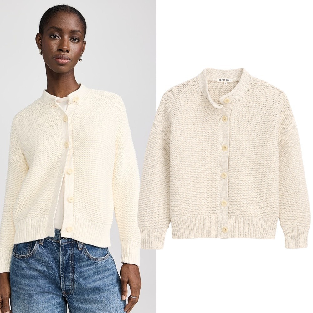 Alex Mill Nico Chunky Cardigan XS White Ivory Cream BCI Cotton Sweater